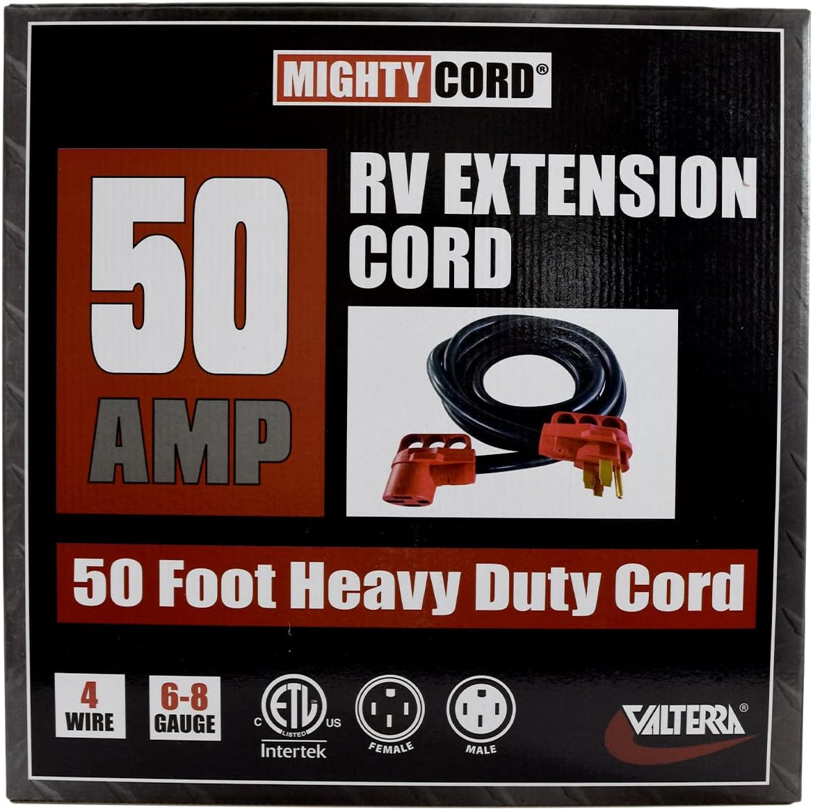 Valterra A10-5050EH Mighty Cord RV 50-Amp Extension Cord, 50 ft., Red
