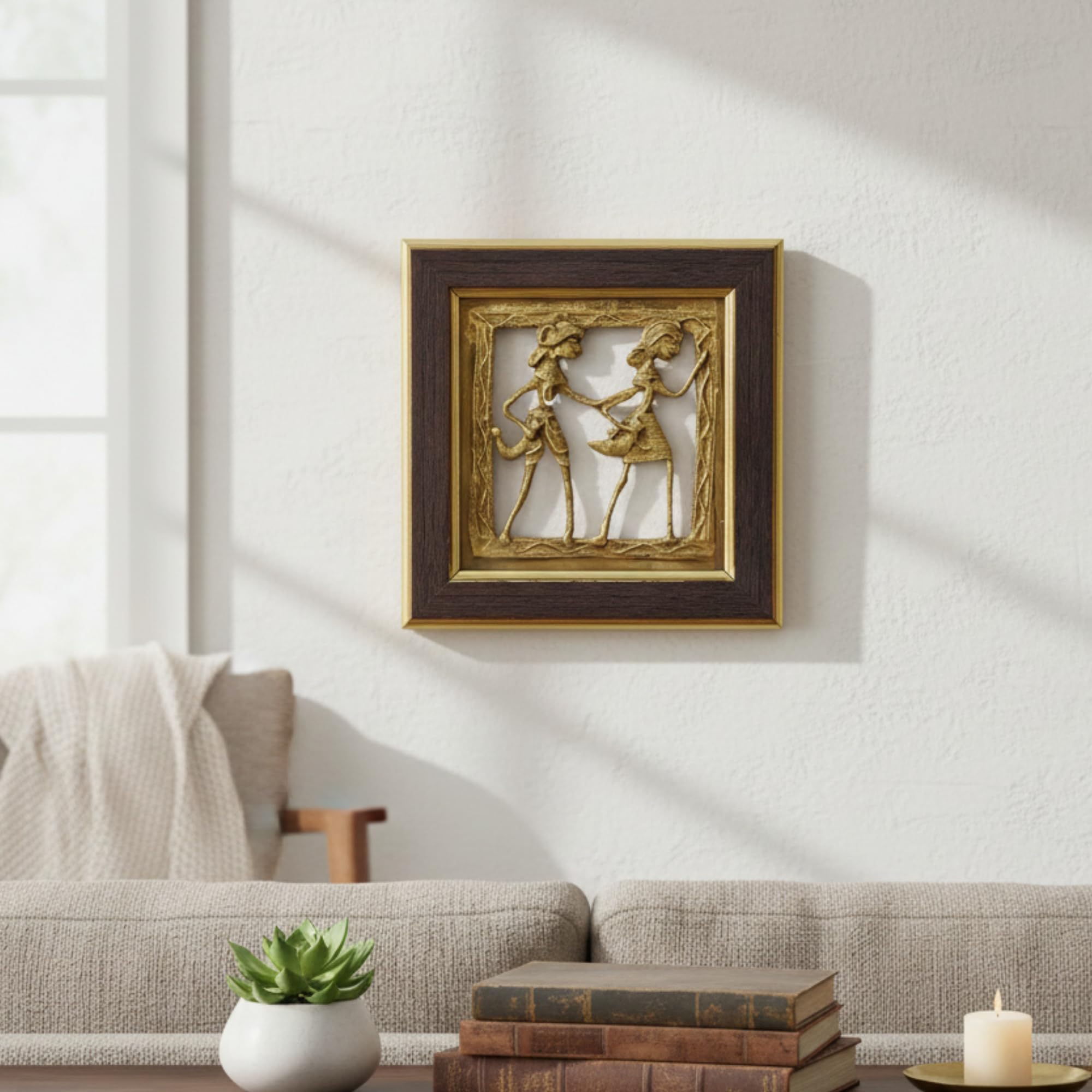 AROU NEST Brass Dhokra Art Frame, Handcrafted Tribal Wall Decor