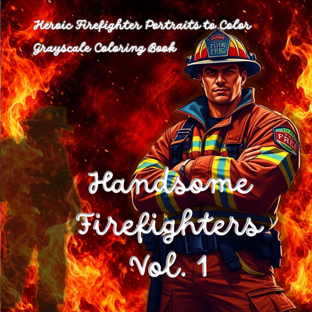 Handsome Firefighters Vol. 1: Heroic and Handsome Firefighter Portraits Coloring Book grayscale