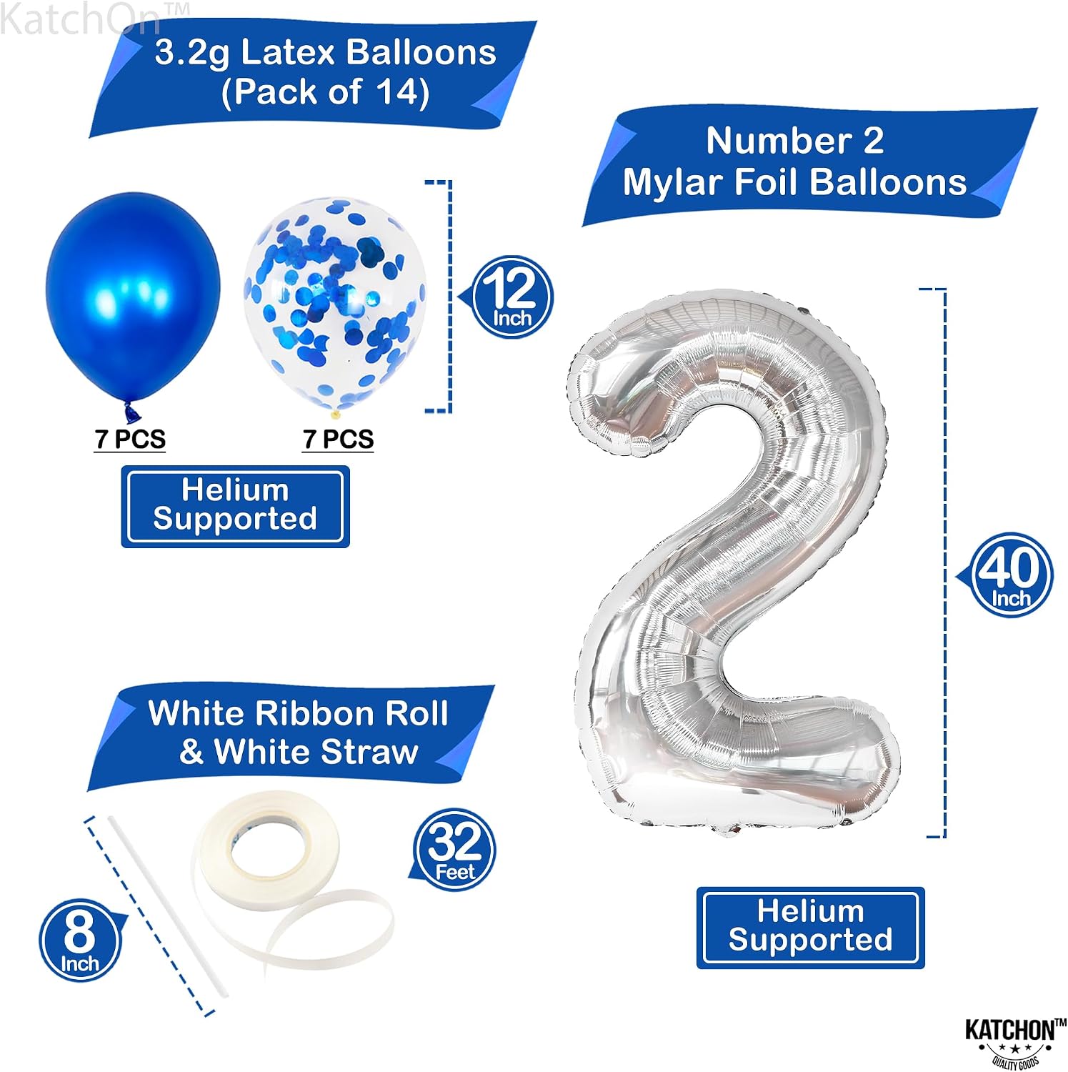 KatchOn, Silver 2nd Birthday Decorations - Giant, 40 Inch, Pack of 18 | 2nd Birthday Decor For Girl | Number 2 Balloon Silver for Anniversay Decor | Graduation Decorations 2025