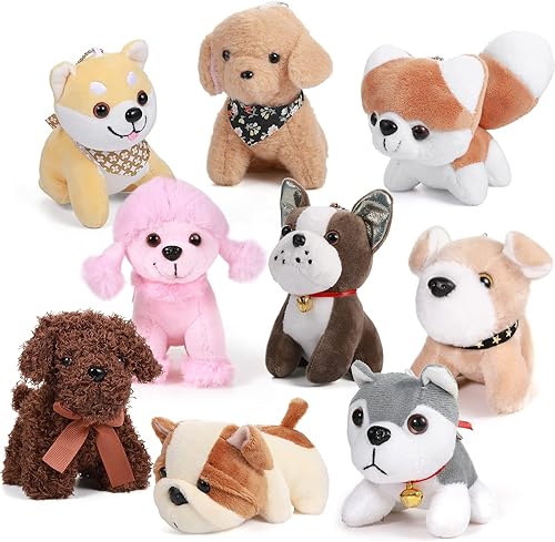 Aoriher 9 piezas de mini animales de peluche a granel para cachorros de 4.7 pulgadas, pequeños perros de peluche, lindos juguetes suaves surtidos