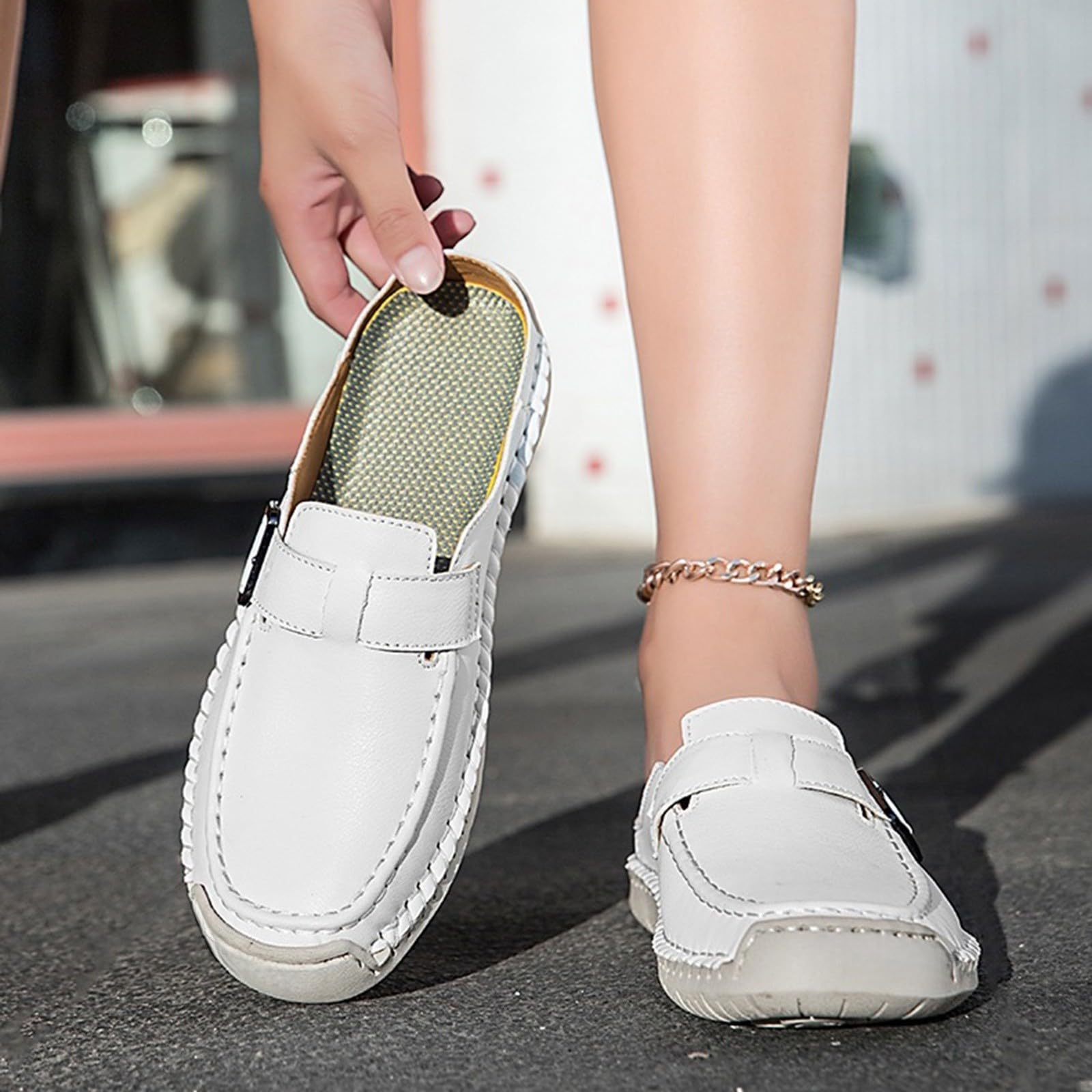 Scarpe da passeggio da donna UK casual slip on scarpe da ginnastica a piedi nudi leggere traspiranti per tutti i giorni floreale arancione