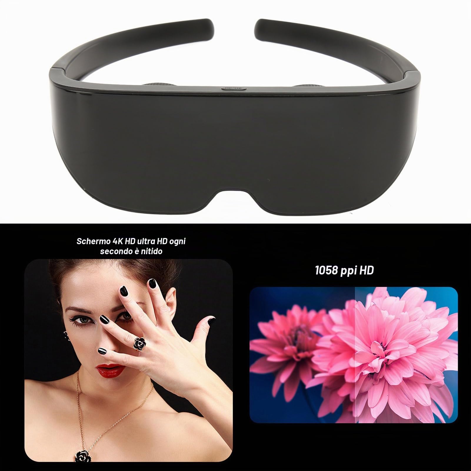Occhiali 3D Intelligenti, Occhiali 4K HD IMAX Gaint Screen 3D con Correzione della Miopia, Occhiali per Cuffie VR Compatibili con la Miopia, Occhiali per Videogiochi con Visione