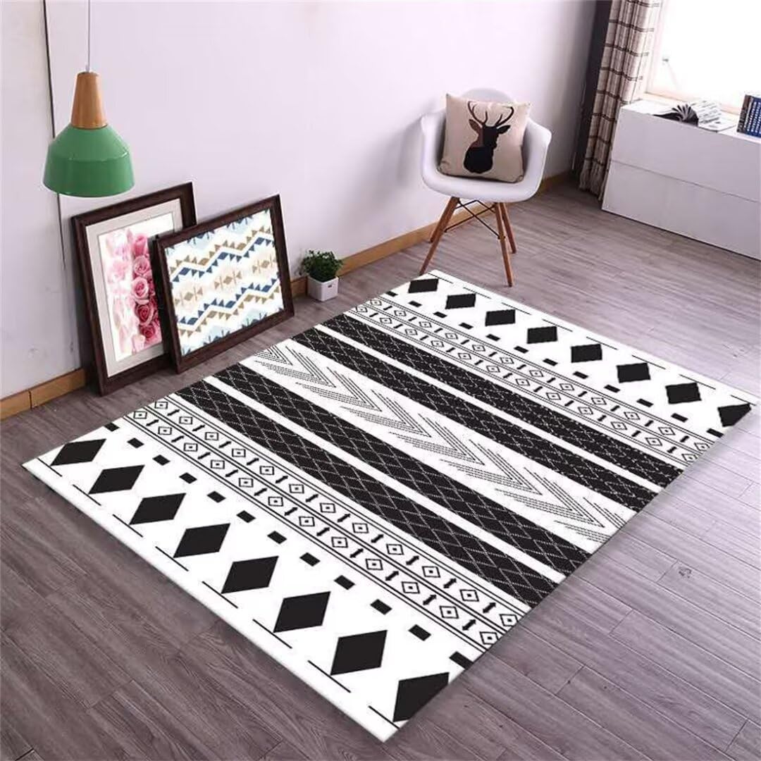 Tapis chambre garçon et salon hypoallergénique, tapis ville noir et blanc facile à nettoyer