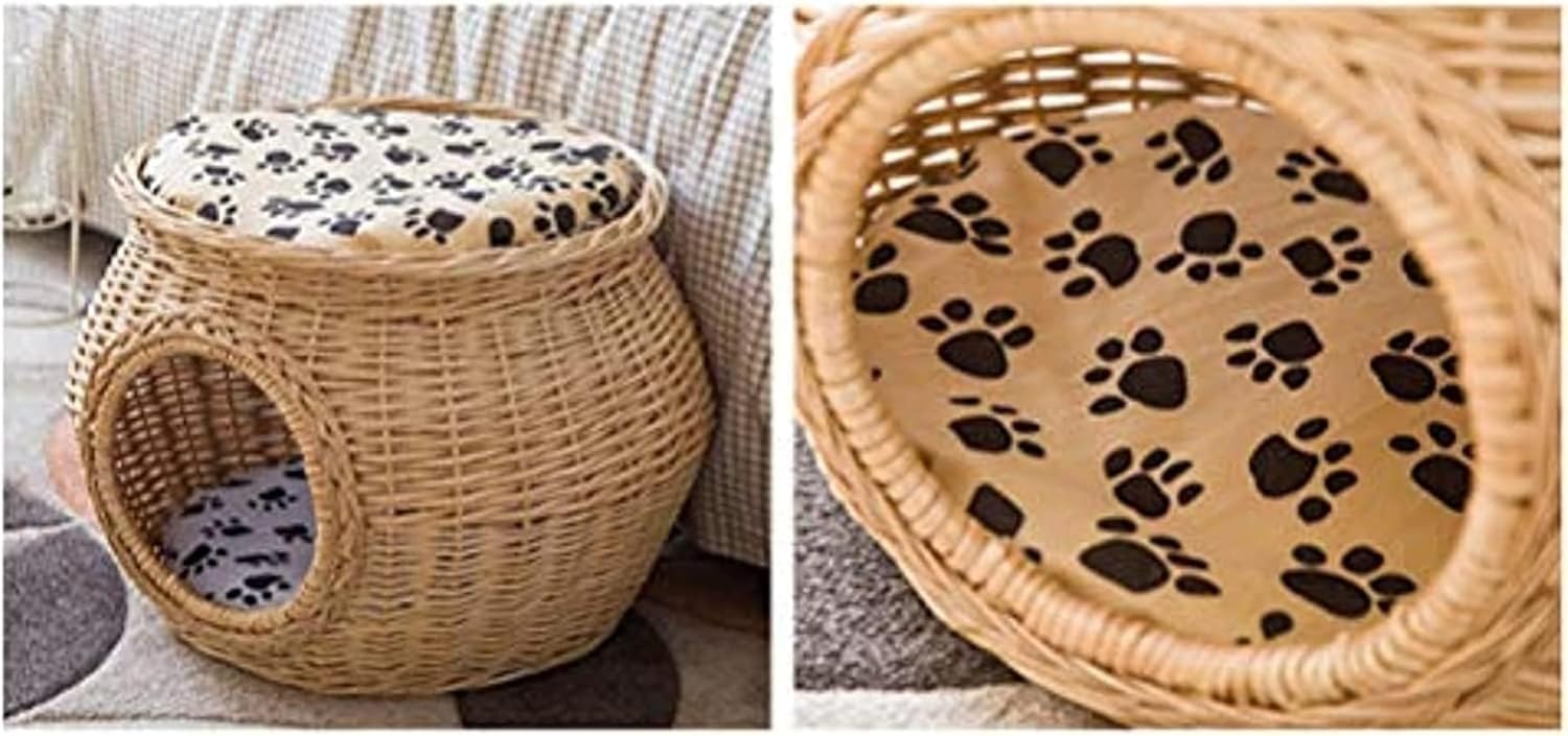 ペットハウス ドームベッド 二段式ペットベッド ラタンの枝編みブティック ネコヤナギの葉 天然素材 柳の枝 手編みラタンバスケット