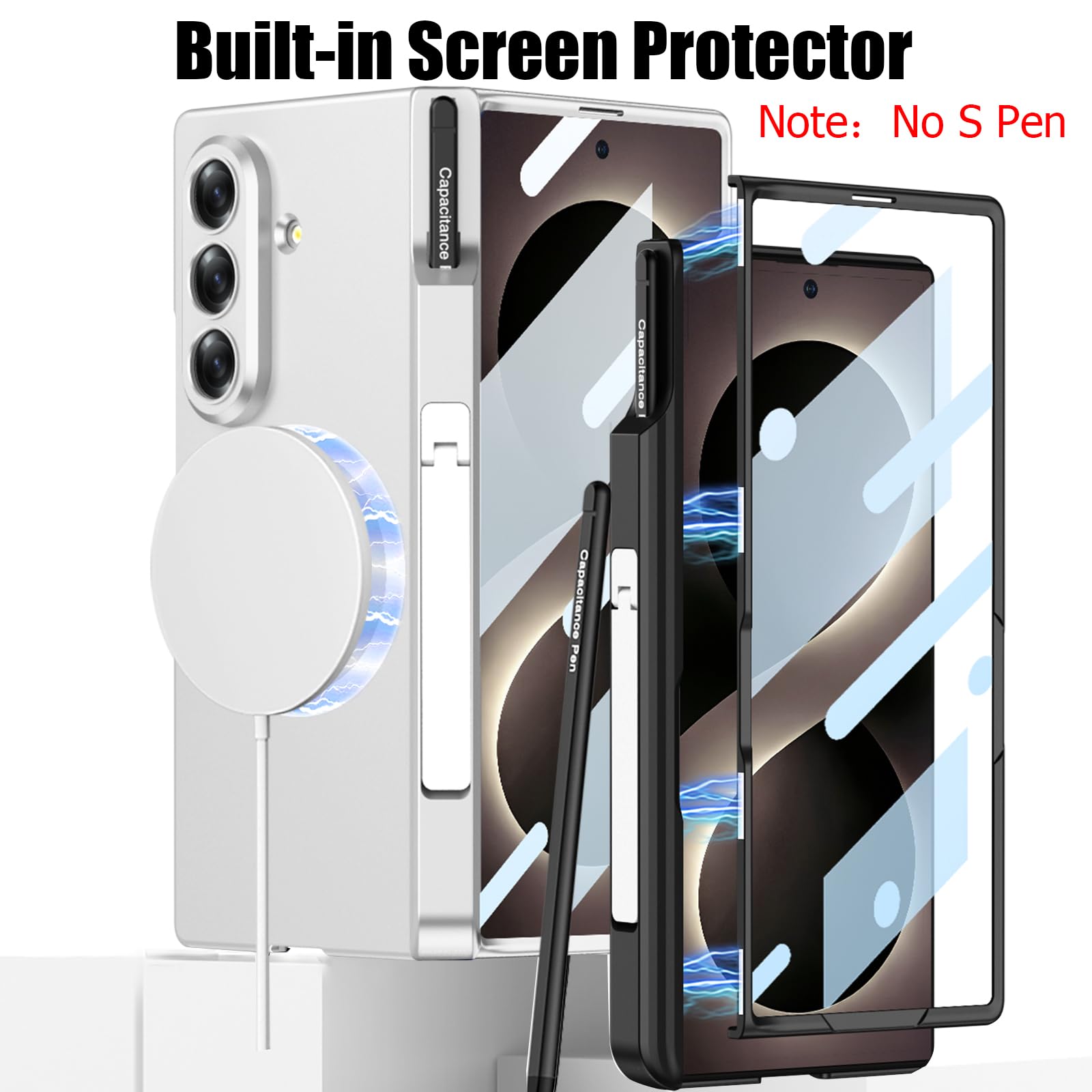 Custodia magnetica per Samsung Galaxy Z Fold 8 Ultra con cavalletto, pellicola protettiva per lo schermo, cerniera magnetica e portapenne, [ricarica wireless compatibile] Cover rigida antiurto in PC