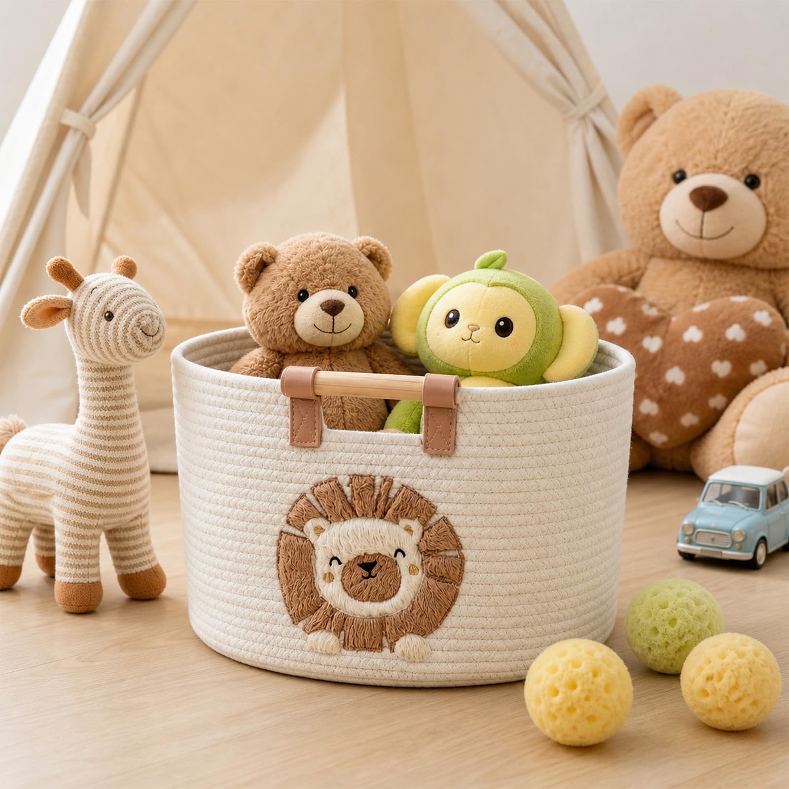 Cesto portaoggetti in corda di cotone, cesto portaoggetti per la cameretta dei bambini, cesto per la biancheria intrecciata, cesto per giocattoli con manico, per la cameretta dei bambini, organizer