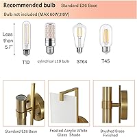 Vista 5 de Moderno aplique de pared dorado con 2 luces, lámpara de pared de tocador de baño de mediados de siglo, pantalla de vidrio acrílico blanco