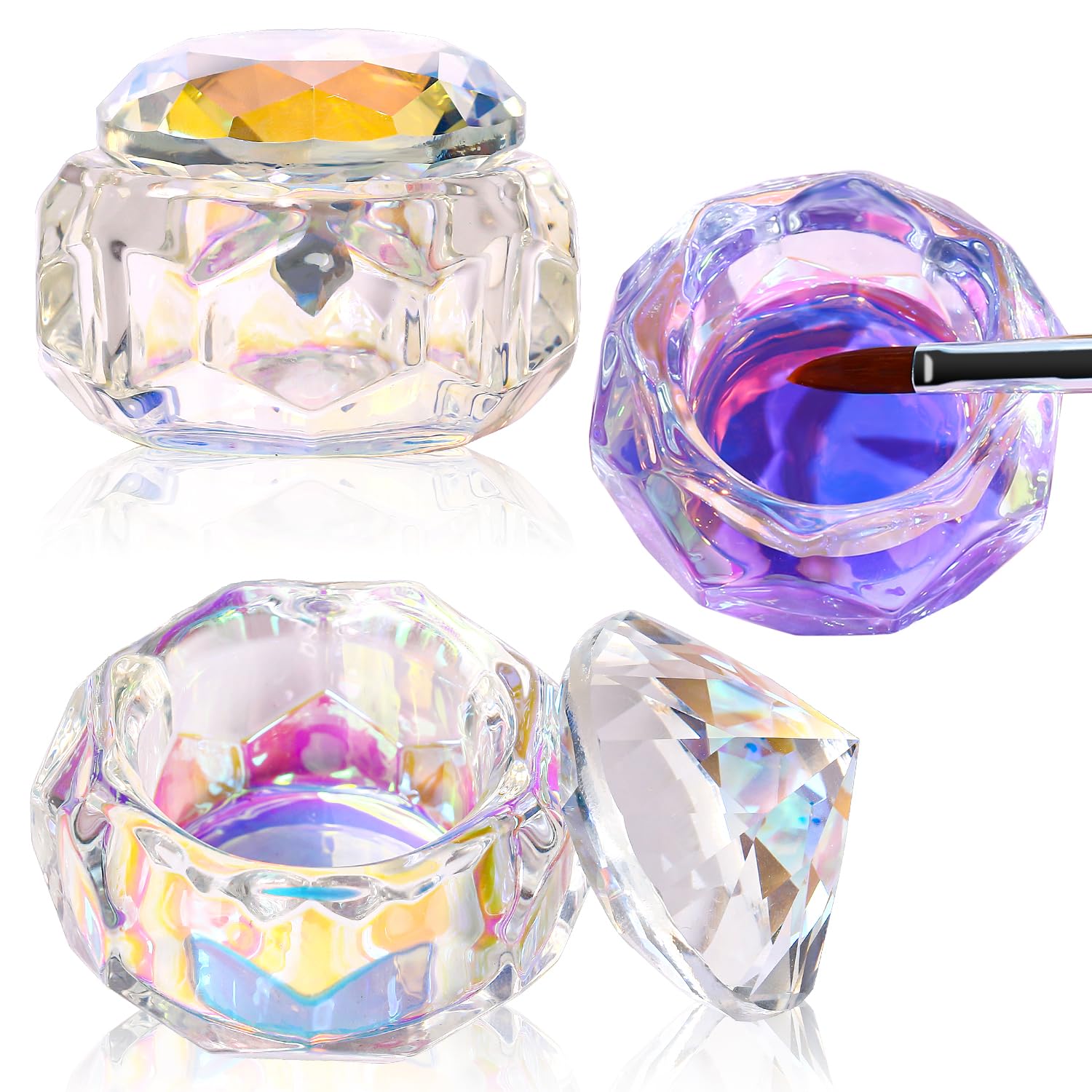 Dappen Dish with Lid for Acrylic Powder Nails Diamond Styling Design Crystal Glass Monomer Dampen Dish Holder for Nail Acrylic Liquid (8)