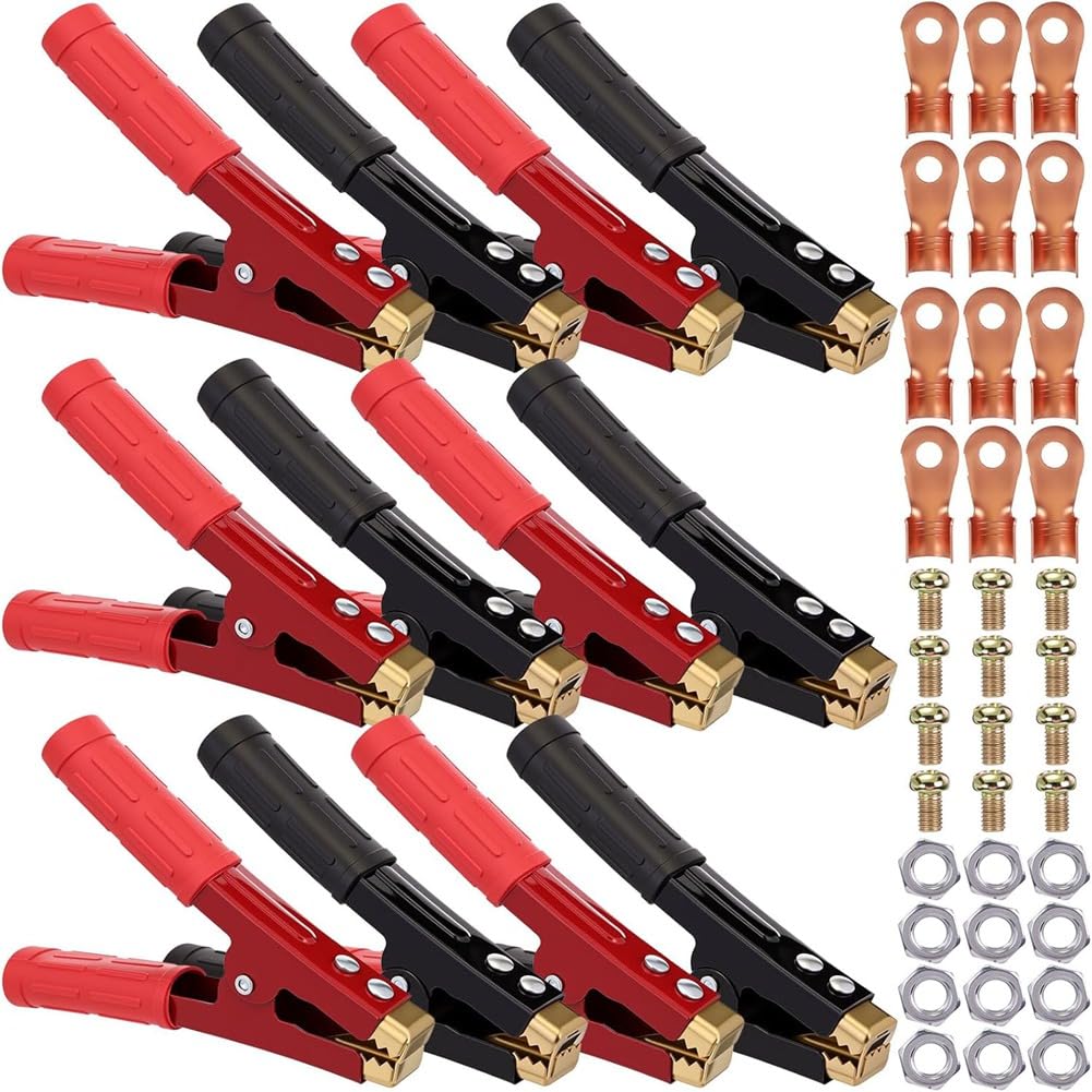 Clip di Cavi Jumper per Batteria 12 Pezzi 500-1000a con estremità Isolate per Cavi di Ogni Tipo e Barche