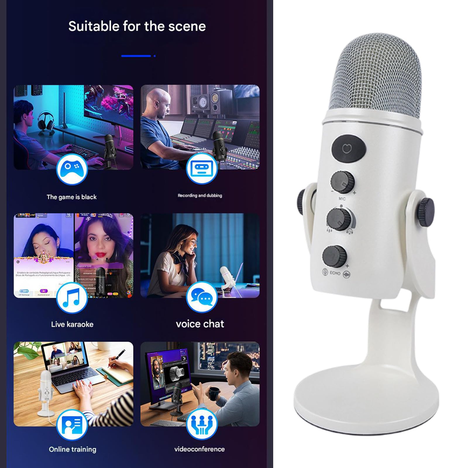 Micrófonos de Condensador USB Profesionales con reducción de Ruido Avanzada y Control de Volumen Plugs and Play para Juegos móviles Streaming Podcasts Micrófono de Condensador Podcast Mic