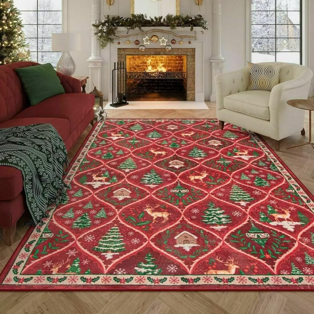 Tapis de décoration de noël rouge 50x70cm moquette salon motif de vacances
