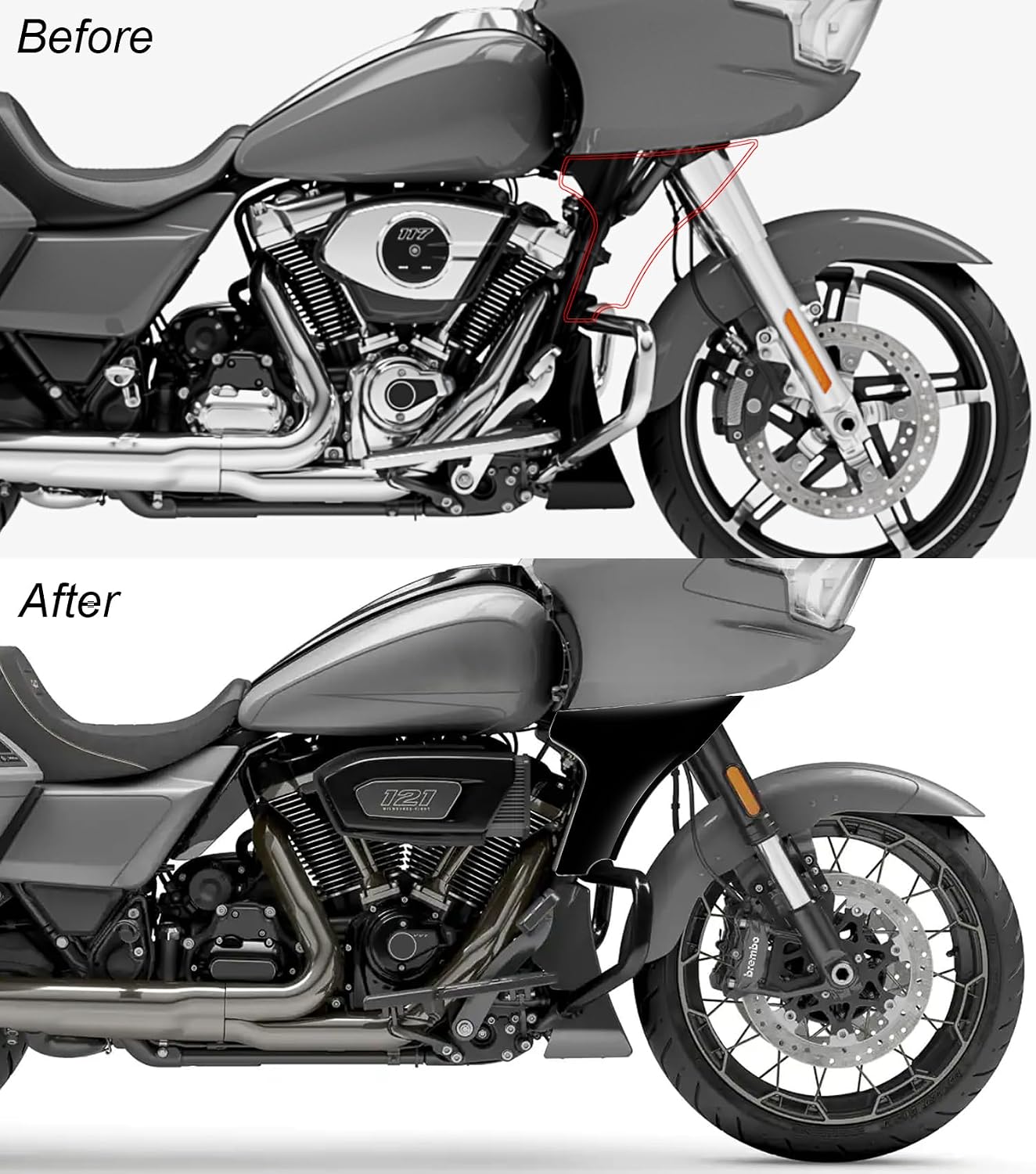Side Fairing Panel with Support Bracket kit Lower Fairing Spoiler Cover Compatible with Harley Touring Road Glide 2024-up,CVO Road Glide 2023-up,CVO Road Glide ST 2024-up (Gloss Black)