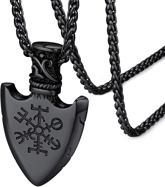 FaithHeart Personalised Viking Jewellery for Men Norse Rune Vegvisir Compass/Helm of Awe/Odin Tag Pendant Stainless Steel/Gold/Black Plated Nordic Amulet Chain Birthday Gifts