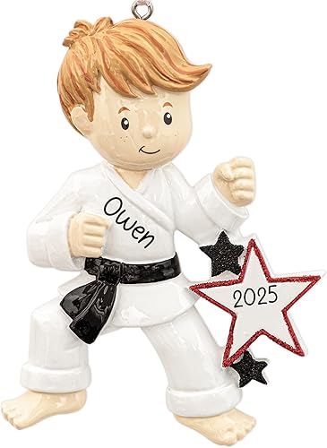 Miniatura 1 de Adorno de Navidad personalizado de karate 2023  Personalización gratuita  Chaqueta de karate personalizada con cinturón negro para el árbol de
