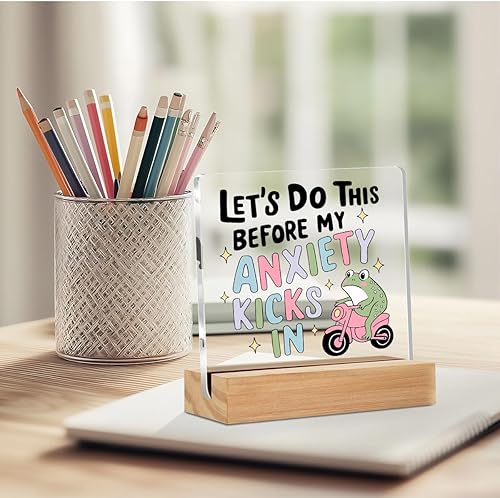 Miniatura 3 de Bonito letrero de acrílico para montar en bicicleta de rana, divertidos regalos de salud mental para mujeres, amigas, compañeros de trabajo,