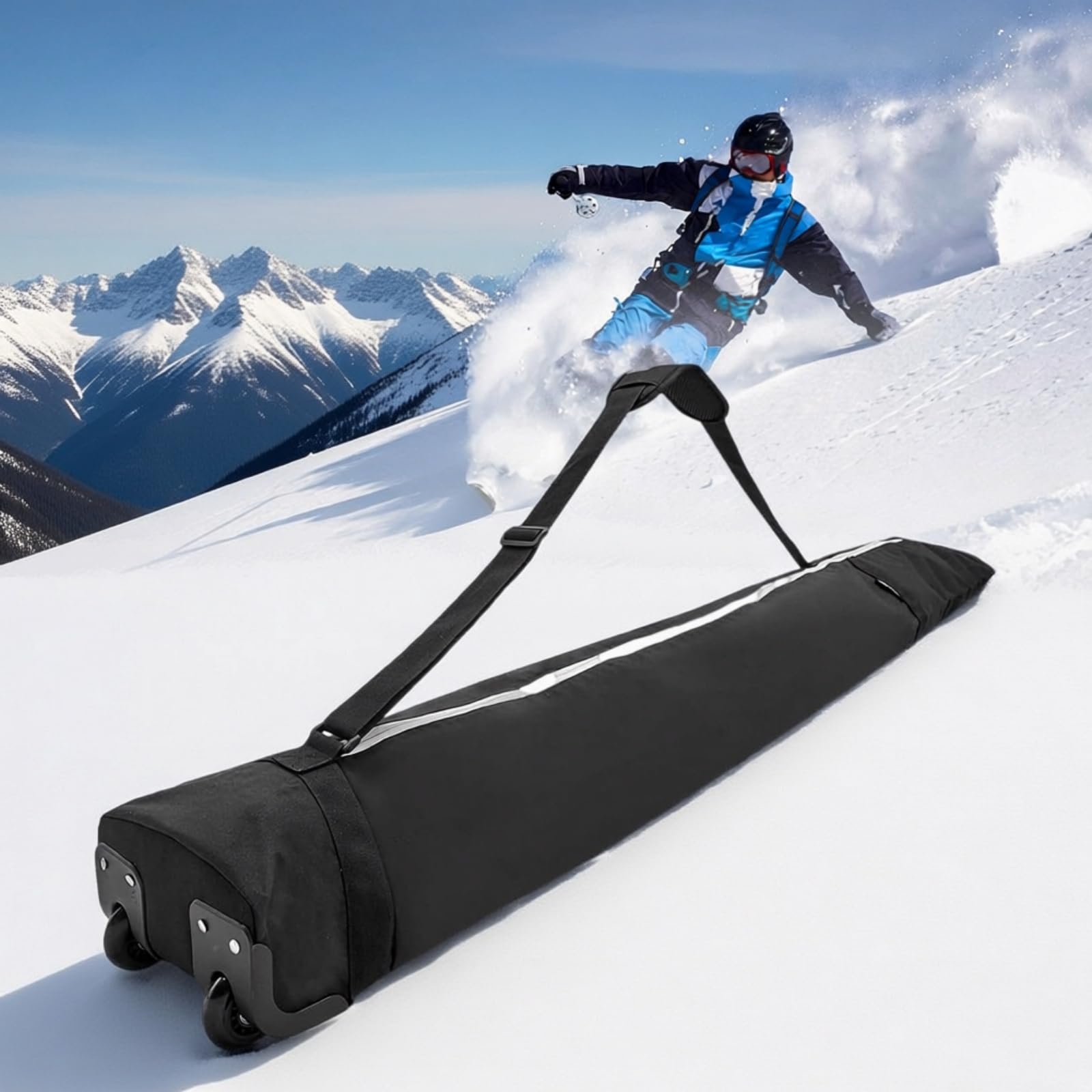 Bolsa de snowboard con ruedas, bolsa de almacenamiento impermeable para equipo de esquí, longitud ajustable bolsa de esquí (63-79 pulgadas), bolsa de esquí plegable para tabla, botas, ropa