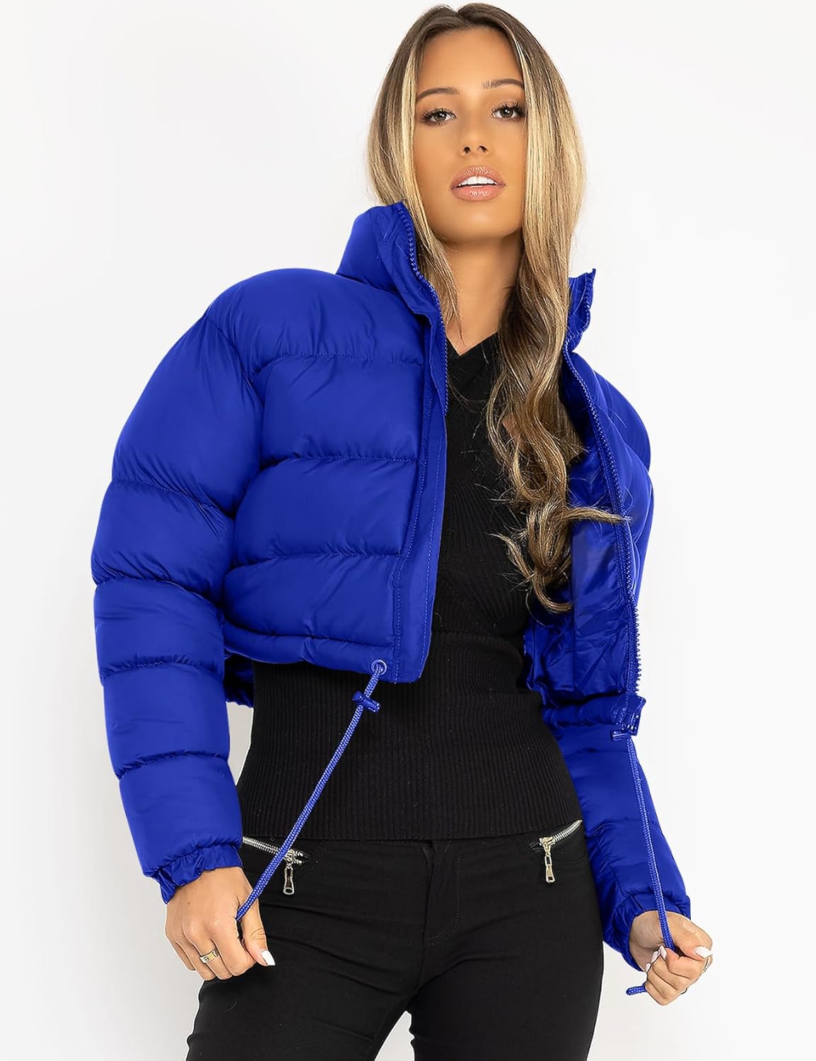 PEHMEA Women's Cropped Puffer Jacket Winter Warm Zip Up Stand Collar Short Down Bubble Coat with Pocket - Image 4