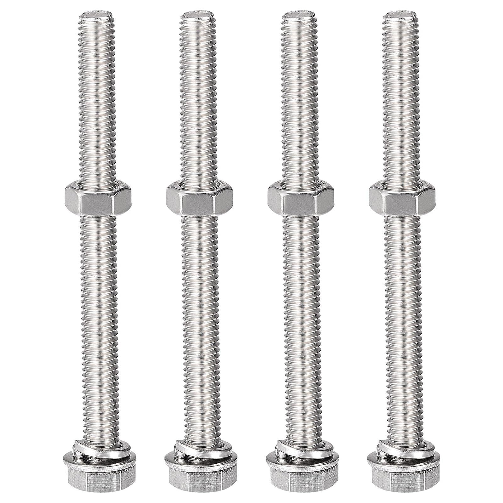 TOP-VIGOR 4Pcs M8 x 90mm Hex Head Screws Bolts, Nuts, Flat & Lock Washers Kits