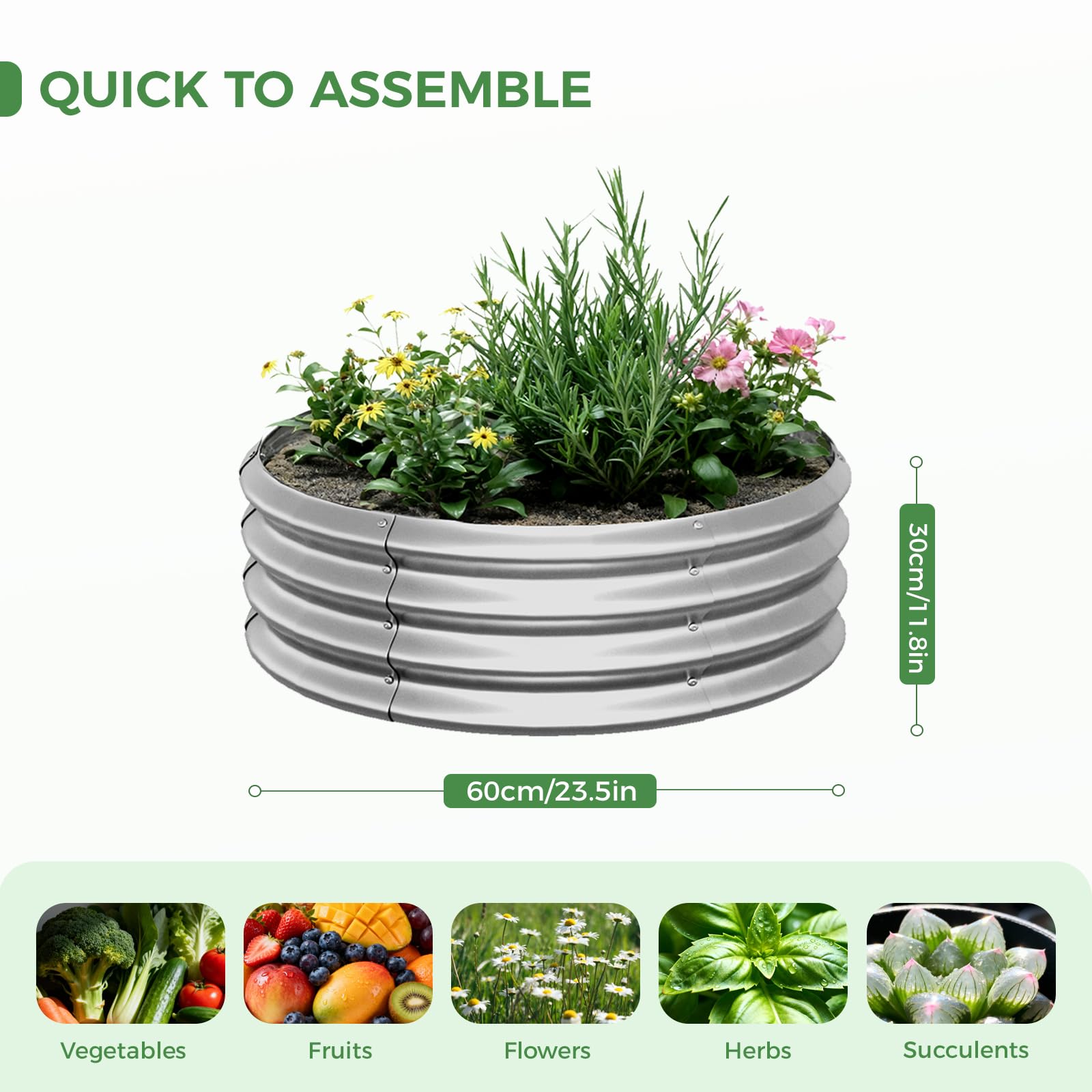 Bamworld huerto Urbano Elevado Redondo 2 Piezas 60x30cm huerto Urbano Exterior metálico galvanizado Jardinera terraza Resistente para Verduras Flores y Hierbas