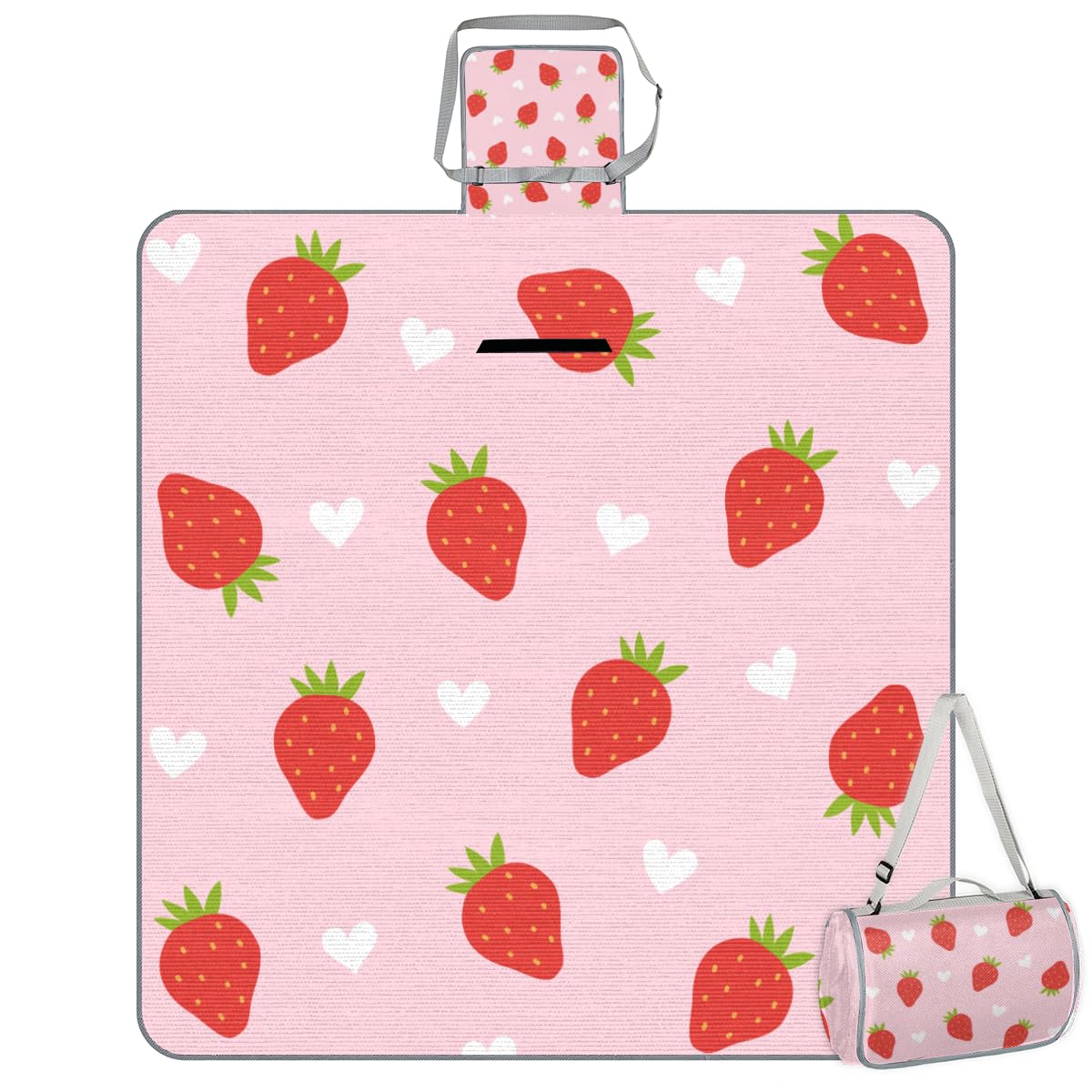 Shimoshe Picnic Blankets 57”x 59”, Love Strawberry Waterproof Sandproof Picnic Mat Lightweight Foldable Beach Blanket for Camping Park Grass Beach Outdoor Blanket