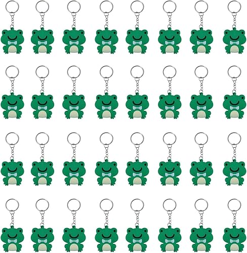 Paquete de 40 llaveros de rana para decoración de fiesta de regreso a los años 80, recuerdos de fiesta temática de rana, rellenos de bolsas de