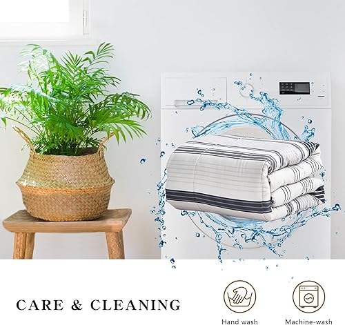 Miniatura 5 de Flysheep Juego de edredón bohemio de 3 piezas a rayas grises tamaño individual para niños, rayas grises y negras sobre blanco, microfibra suave