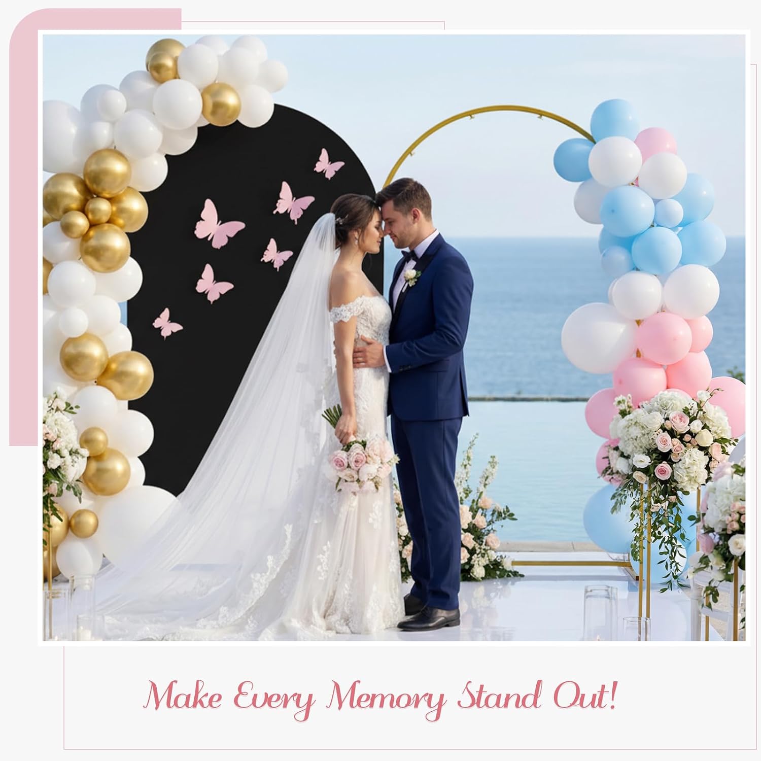 7.2FT Metal Arch Backdrop Stand and Cover Set, Gold Wedding Backdrop Arch Stand with Cover, Balloon Arch Stand with White Arch Cover for Birthday Party, Baby Shower, Anniversary Event (Black, 7.2FT)
