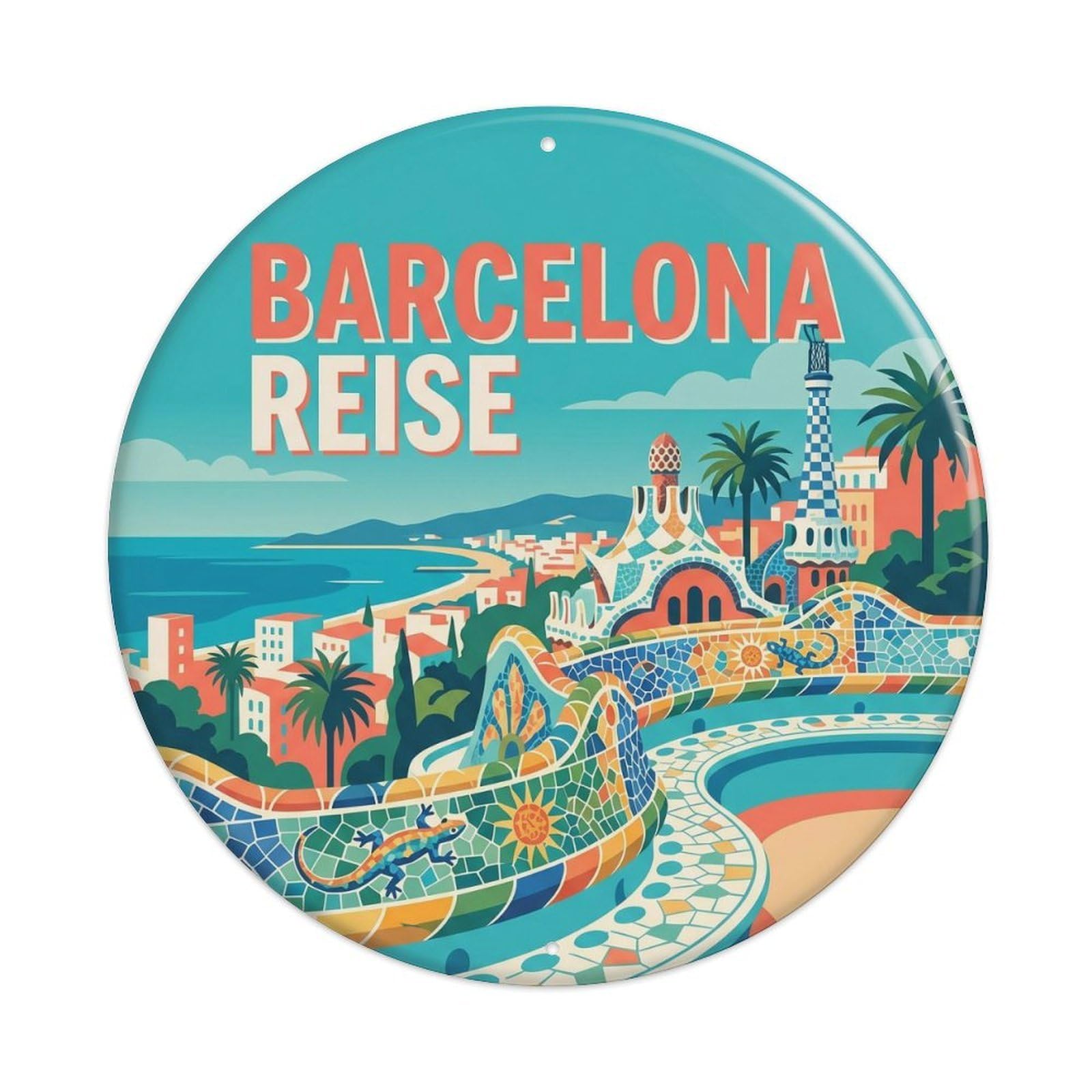 Vintage Travel Catalan Coastal Spain Metal Tin Sign Plaque Wall Decor for Cafe, Club Bar, Office, Home Garden Round Metal Poster 8x8Inch