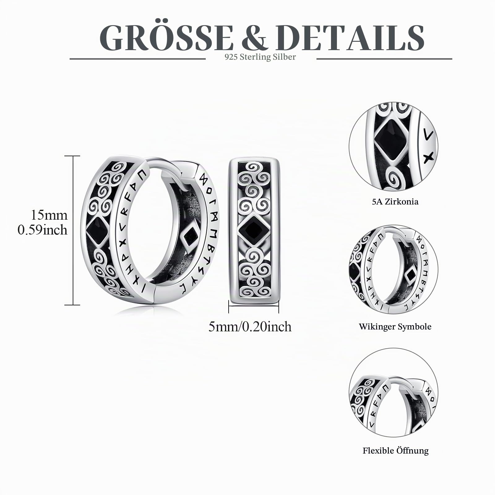 Wikinger Rune Ohrringe 925 Sterling Silber Viking Schmuck Geschenk für Männer Frauen Punk Style Ohrringe Unisex Wikinger Accessoires Geschenkidee