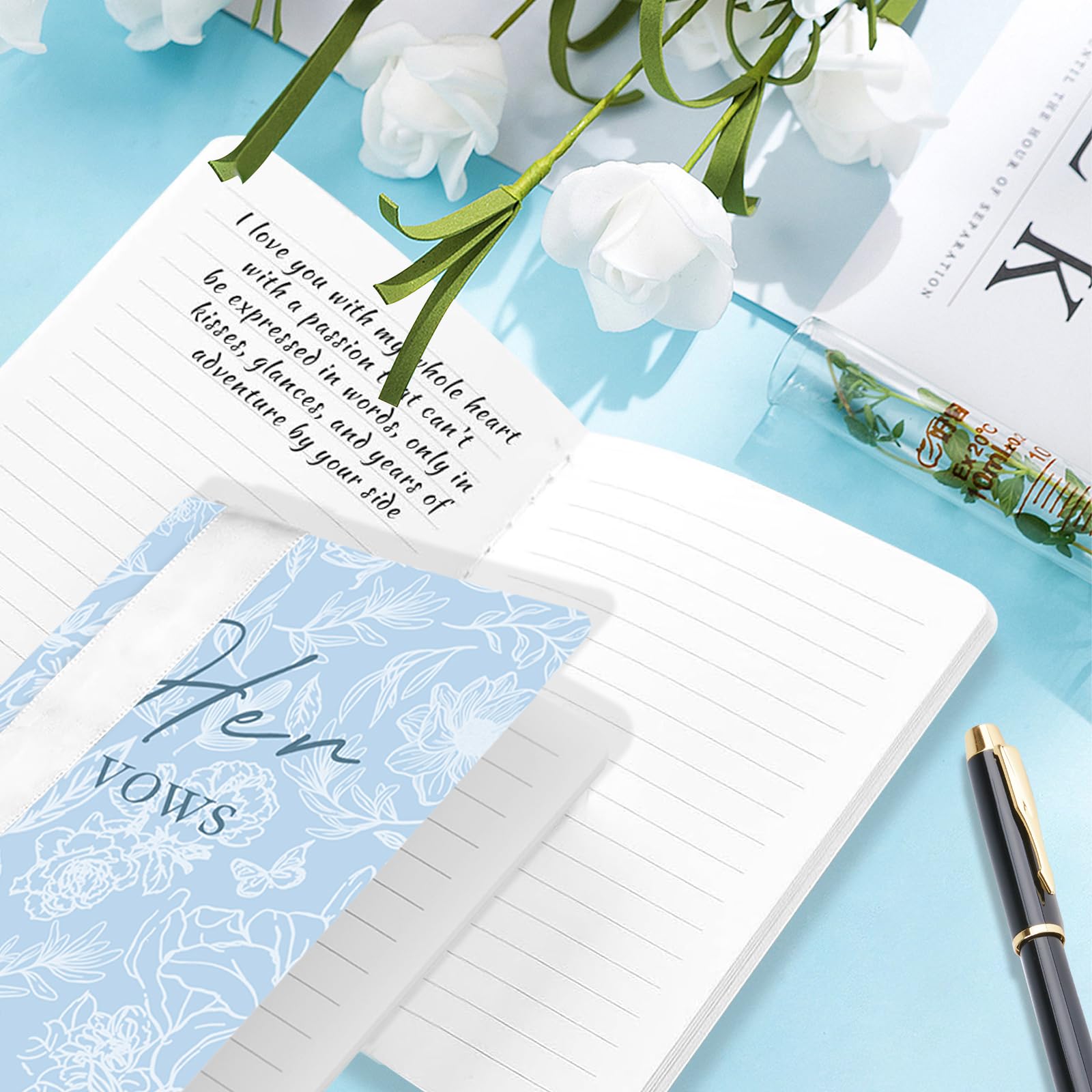 Lot De 2 Carnets De Vœux De Mariage Bleus Et Blancs Avec Nœud - Personnalisés Pour Elle Et Lui, Idéal Fiançailles Et Cérémonie