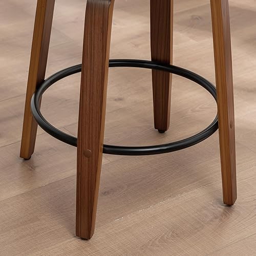 Miniatura 8 de Juego de 2 taburetes de bar giratorios de 30 pulgadas de altura, taburetes de bar altos de cuero blanco, sillas de bar modernas de mediados de siglo