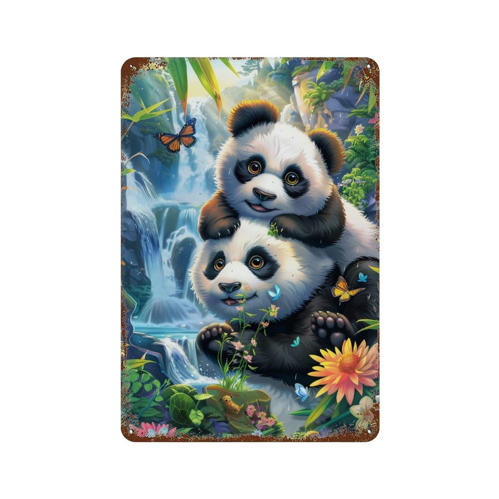 Garage Style Panda Paradise Nature's Wonderland Rusty Metal Tin Sign 11.8"x7.9", Decorative Metal Wall Art for Bar And Workshop
