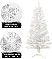 Vista 2 de Mini árbol de Navidad artificial preiluminado de 3 pies, árbol de Navidad falso de alta calidad con tira de luces para decoración de fiesta en casa