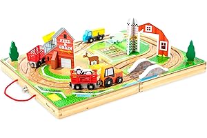 Melissa & Doug 17-Piece Wooden Tabletop Farm Playset: A Take Along Train...