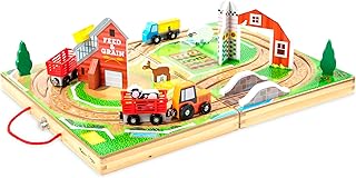 Melissa & Doug 17-Piece Wooden Take-Along Tabletop Farm, 4 Farm Vehicles, Play Pieces, Barn, Grain House Take-Along Pretend Play Toy Barn Toys for Toddlers Ages 1+