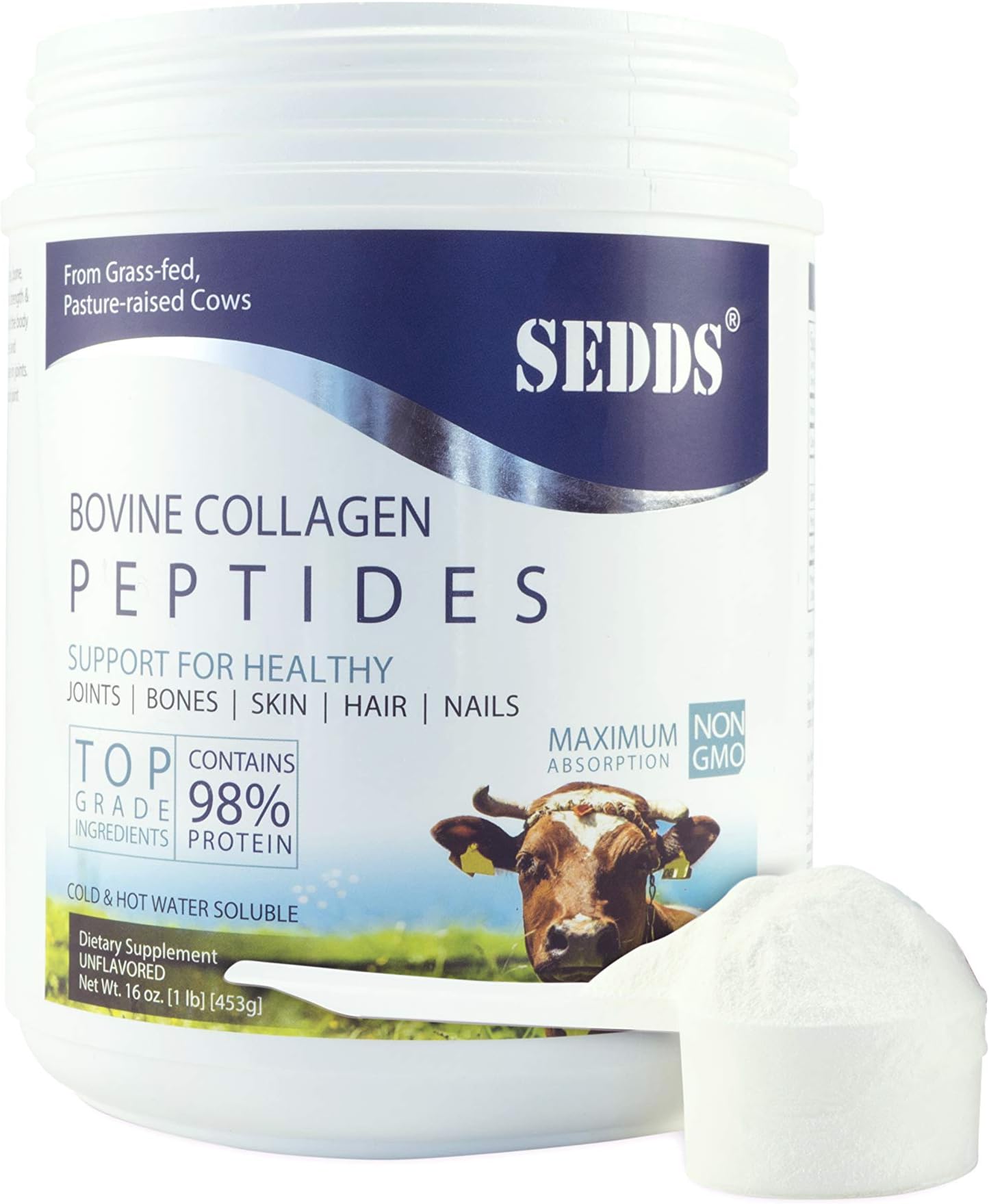 Bovine Collagen Peptides,100% Hydrolyzed Grass-Fed Non-GMO Protein Powder, Gym Fitness Beauty and Health Product,Made with Kosher and Halal Certified Ingredient