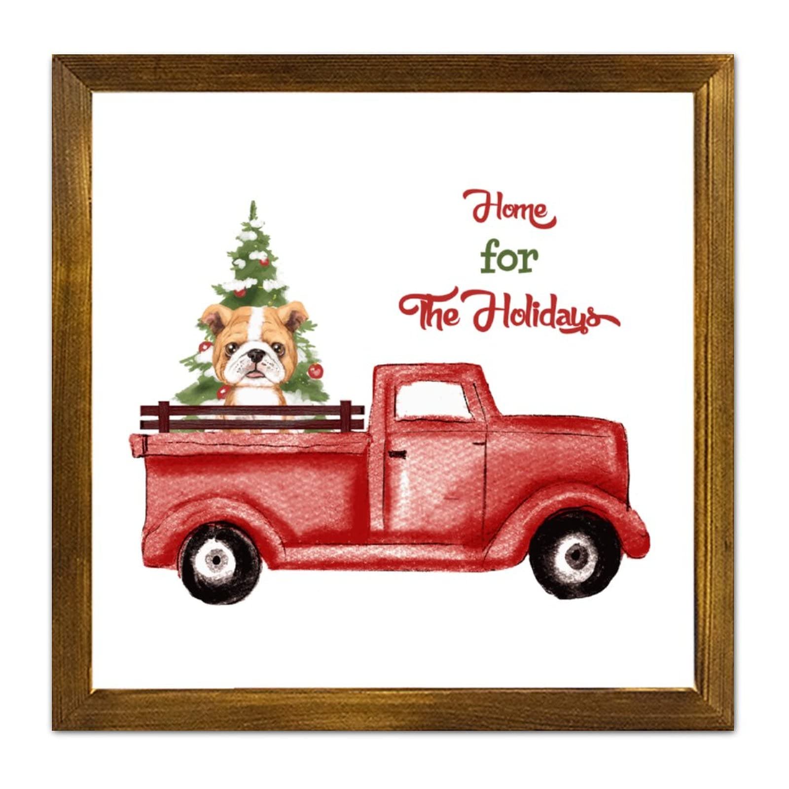 Cadre en bois de Noël avec peinture haute définition de Golden Retriever rouge