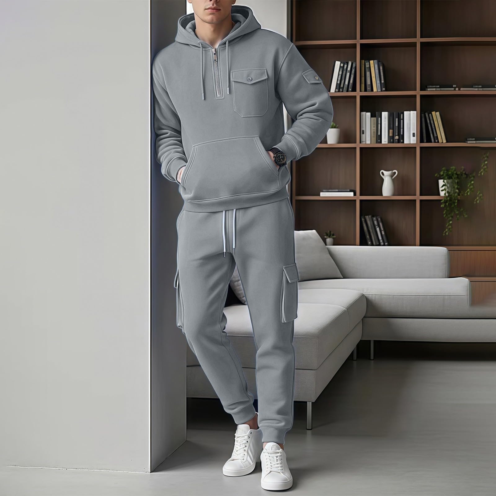 Conjunto de verano para hombre, informal, chándal de gimnasia para hombre, camisa con capucha de manga larga y pantalones de carga de cordón, conjunto deportivo de 2 piezas, juego para