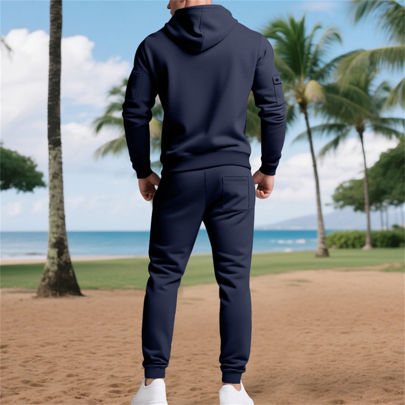 Conjunto de chándal para hombre con media cremallera y capucha y parte