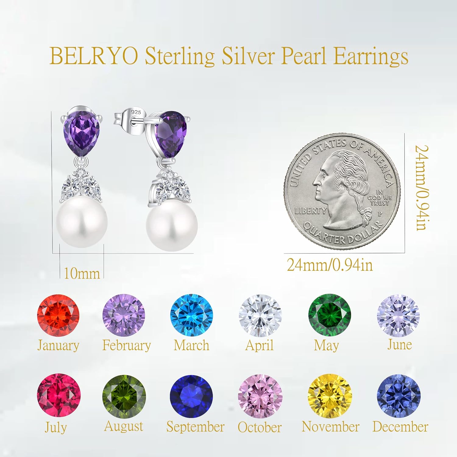 Women Pearl Earrings 925 Sterling Silver Teardrop Cubic Zirconia Pearl Dangle Bridal Wedding Earrings with 10mm Simulated Pearl Birthstone Earrings for Women Gift - Image 6