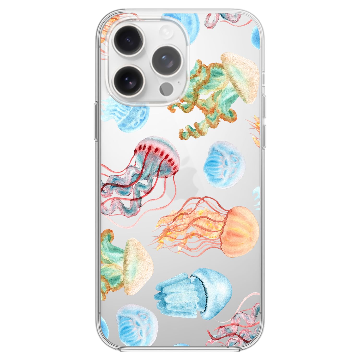 Blingy's for iPhone 16 Pro Case, Cute Jellyfish Pattern Fun Ocean Fish Style Beach Design Transparent Soft TPU Protective Clear Case 6.3 inch (
