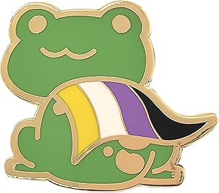 Pin de esmalte de rana de superhéroe no binario en colores de la bandera de Enby LGBT+ | Joyería sutil del orgullo