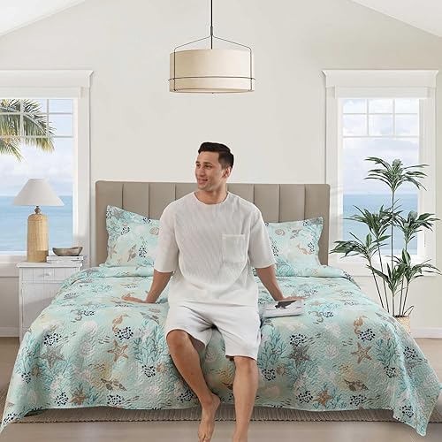 Miniatura 3 de Ycosy Juego de colcha con estampado marino