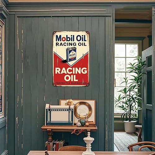 Miniatura 6 de Mobil Oil Racing - Letrero de metal con estampado de aceite de Mobil automotriz, decoración estética de habitación para el hogar, dormitorio,