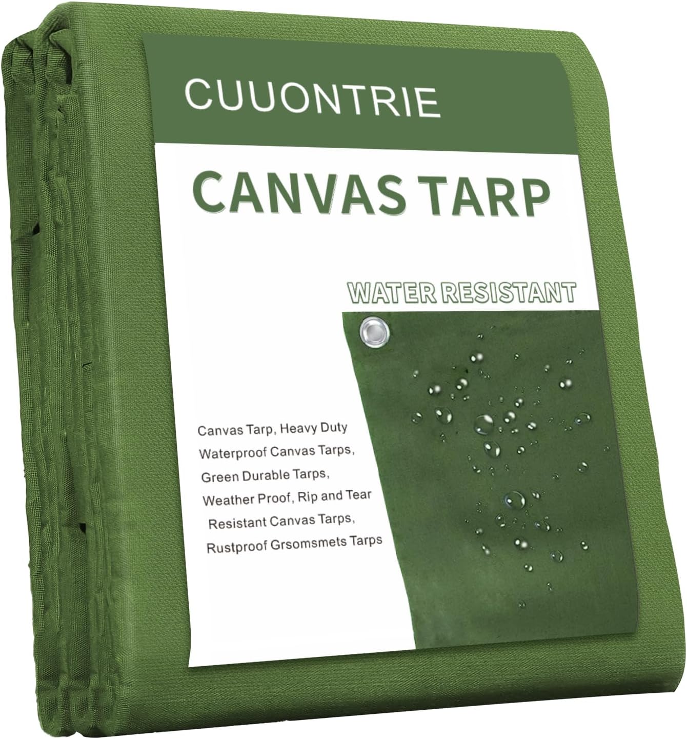 Cuuontrie Canvas Tarps，10' x 14' Heavy Duty Waterproof Canvas Tarps，Green Durable