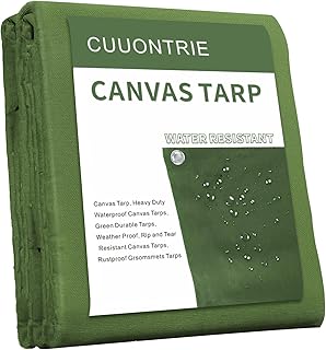 Cuuontrie Canvas Tarps，8' x 10' Heavy Duty Waterproof Canvas Tarps，Green Durable Tarps, Weather Proof, Rip and Tear Resistant Canvas Tarps，Rustproof Grsomsmets Tarps