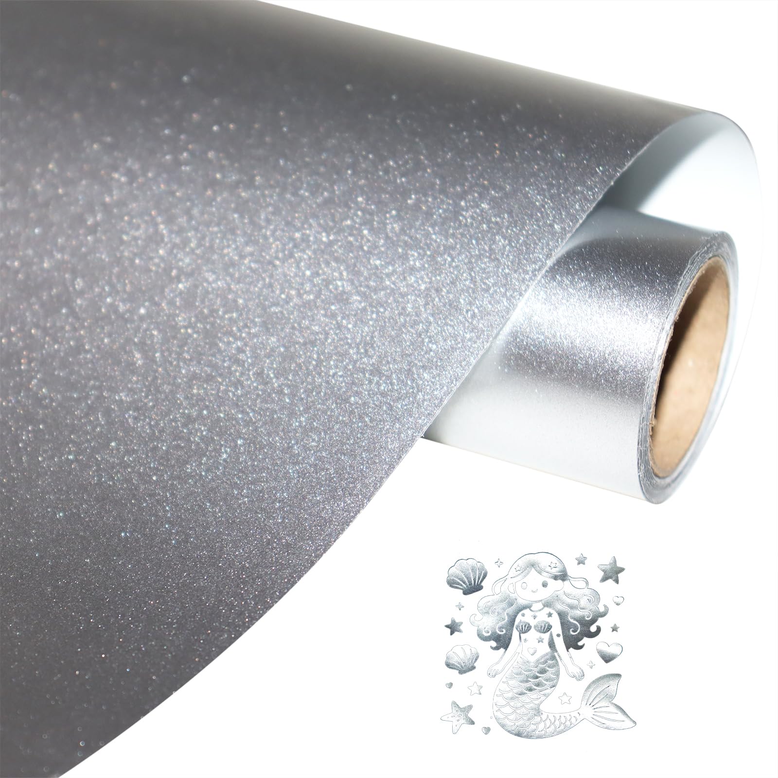 Silver Heat Transfer Vinyl Silver HTV Rolls Pack 12Inch x 6Feet Iron on Vinyl for T-Shirts DIY Design, Silhouette Cameo &amp; Heat Press Machine