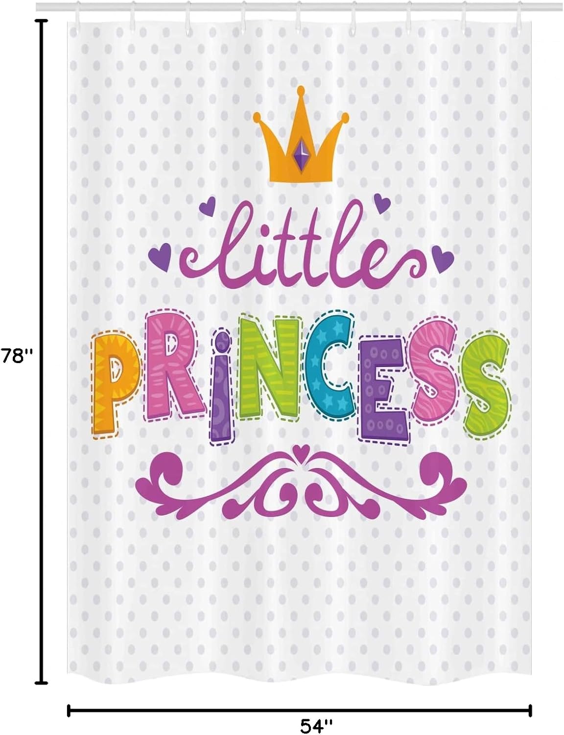 Ambesonne Feminine Stall Shower Curtain, Little Cartoon Lettering on Polka Dot Background Cheerful Illustration, Fabric Bathroom Decor Set with Hooks, 54" W x 78" L, Fuchsia Green