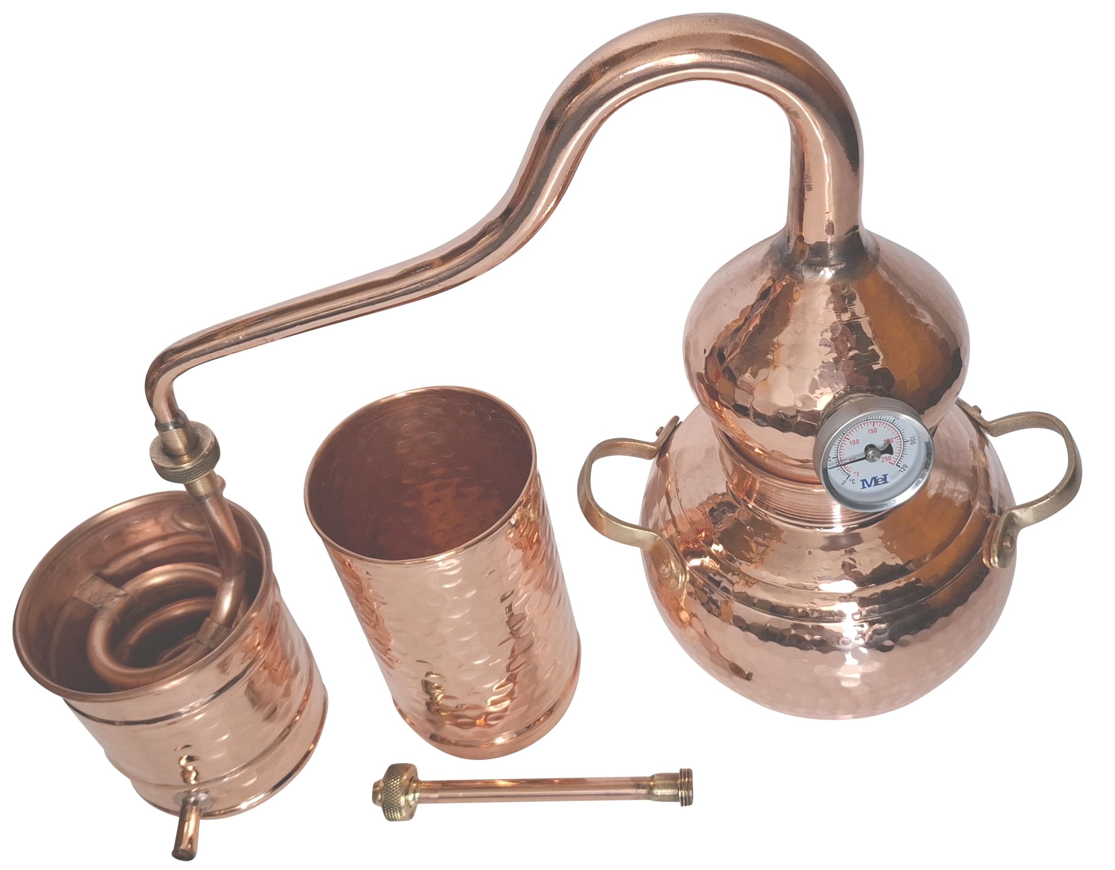 Kolonnenbrennerei aus Kupfer 2L mit Thermometer | Classic Edition | Destillieranlage für Hydrolate, Pflanzenwasser, destilliertes Wasser